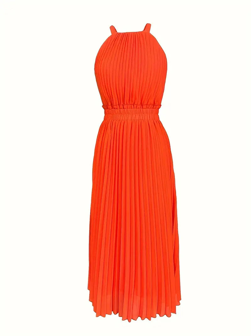 Drune | Elegantes X-Sommer Midikleid mit Rundhalsausschnitt und Gesch Gathered Taille