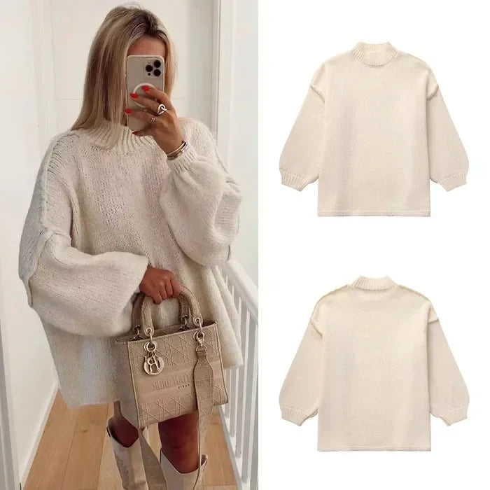 Drune | Cozy knit sweater with roll neck and stylish puff sleeves
