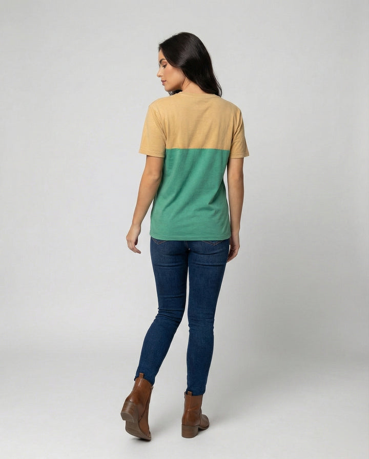 Drune - Damen Zweifarbiges Katzenmotiv T-Shirt Lockerer Schnitt