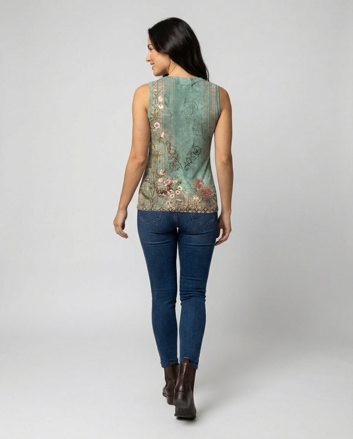 Drune - Ärmelloses Tank-Top mit Aquarell-Blumenmuster, Lockerer Schnitt