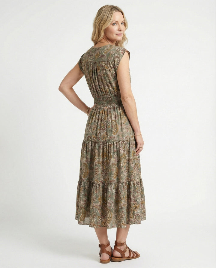 Boho Maxikleid Sommer mit Smok Taille