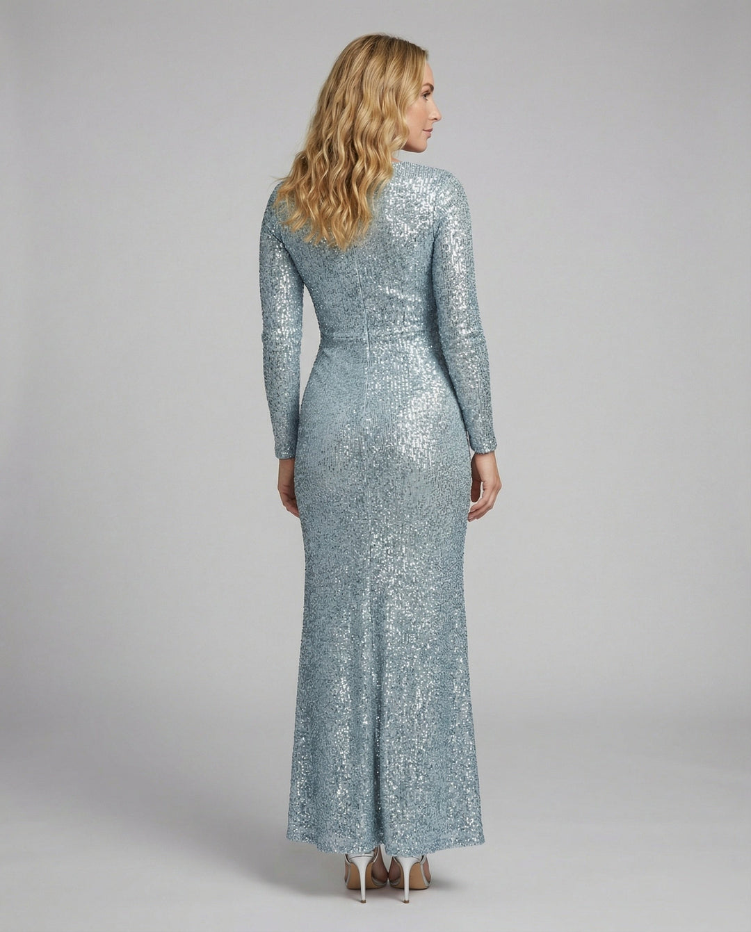 Drune | Give Em' Glam Paillettenkleid mit Langen Ärmeln und Gekreuztem Taillendetail Abend-Maxikleid