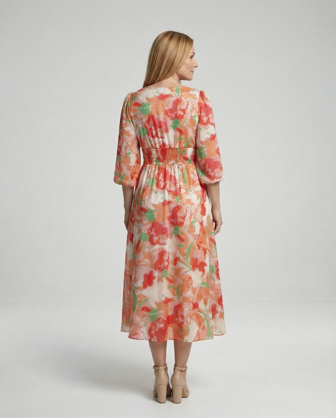 Damen Midikleid V-Ausschnitt Print