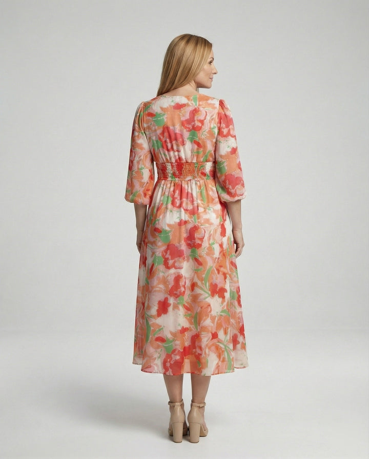 Damen Midikleid V-Ausschnitt Print