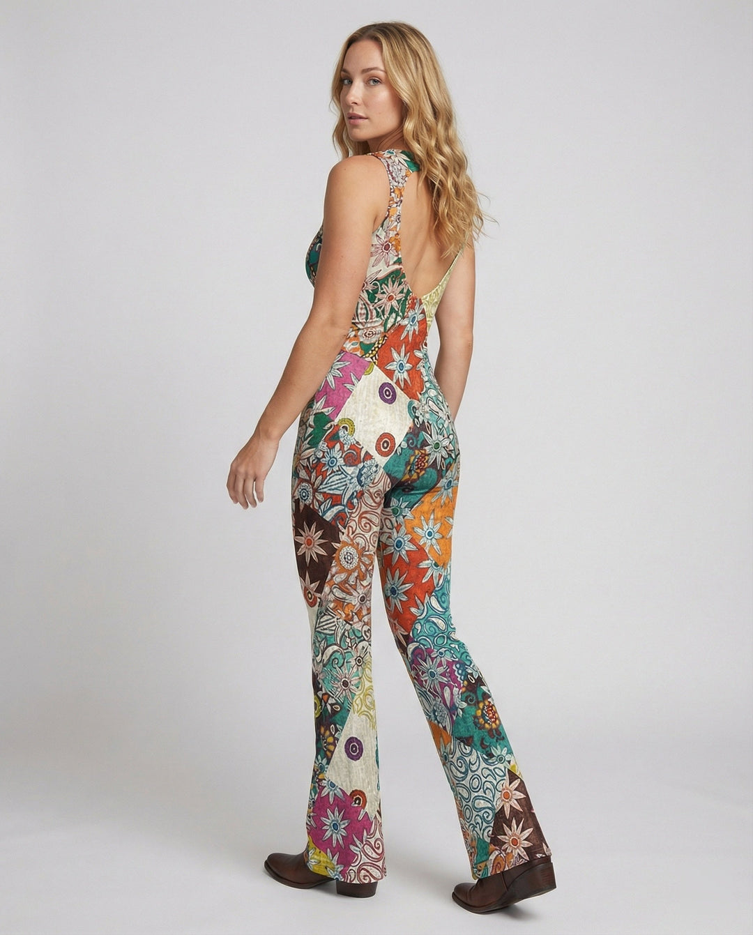 Drune | Floral Gespalten Denim Jumpsuit