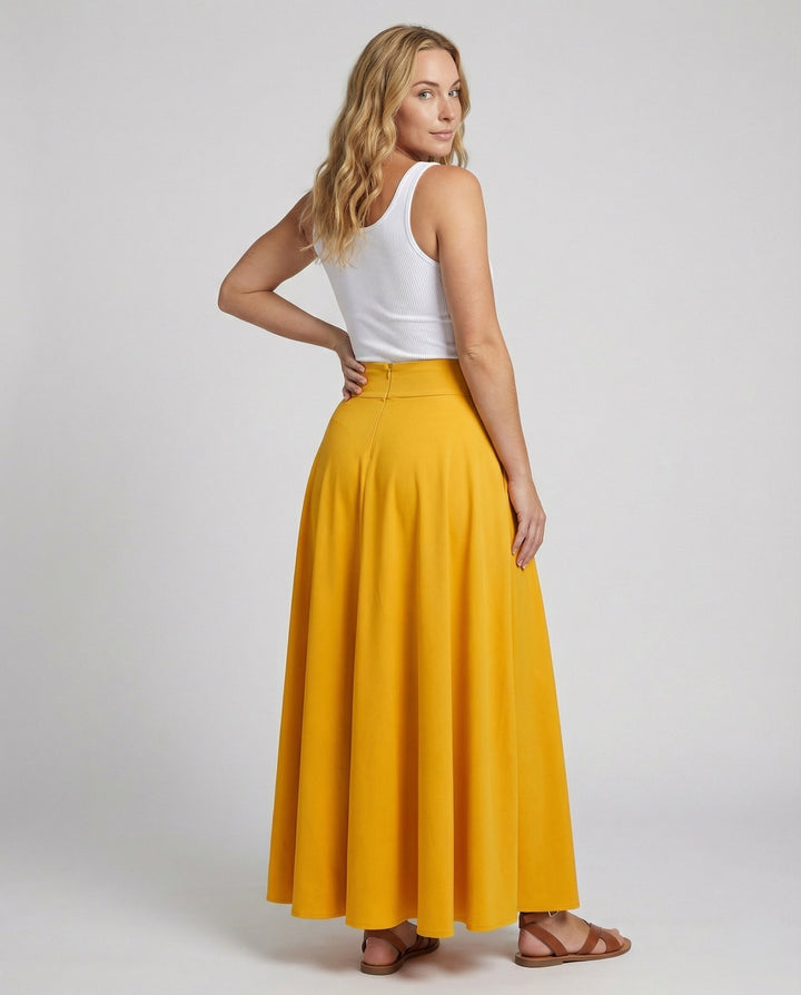 Damen Luftiger Maxi-Rock mit hohem Taillenbund Drune