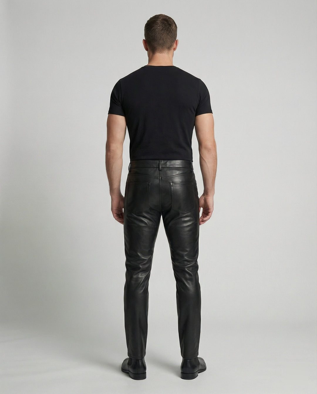 Herren Kunstleder Hose Slim Fit mit Taschen