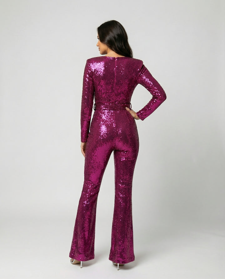 Drune - Eleganter Pailletten Jumpsuit mit Langarm Figurbetonte Passform