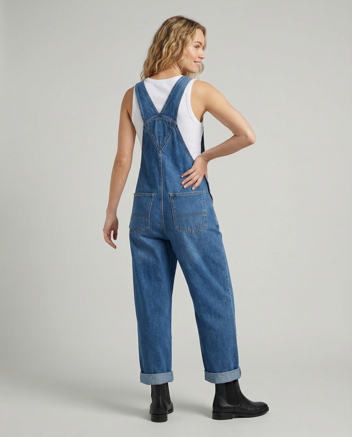 Damen Jeans Latzhose Oversized mit tiefen Taschen