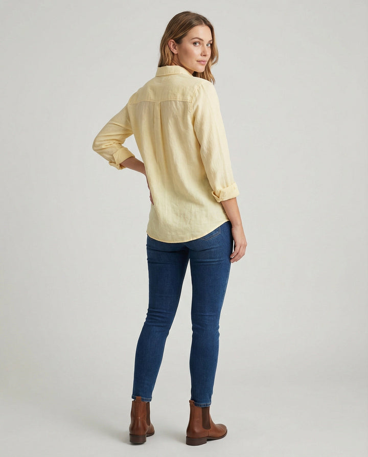 Damen Lässige Leinenbluse mit Knopfleiste