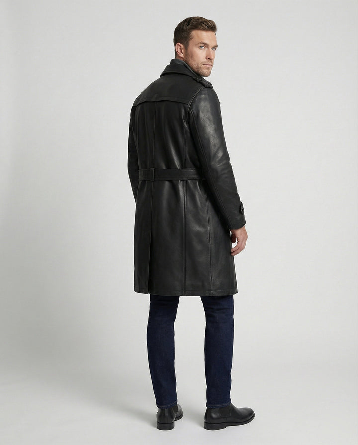 Drune | Doppelreihiger Leder-Trenchcoat Herren