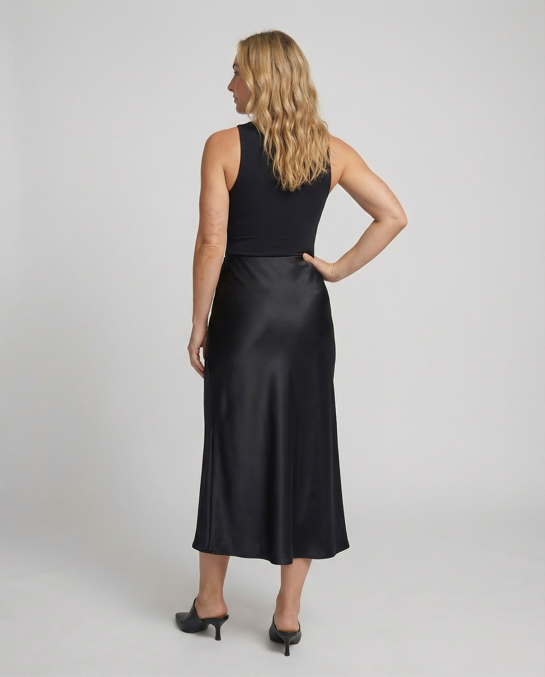 Satinrock Schwarz Damen Maxi Elegant und fließend