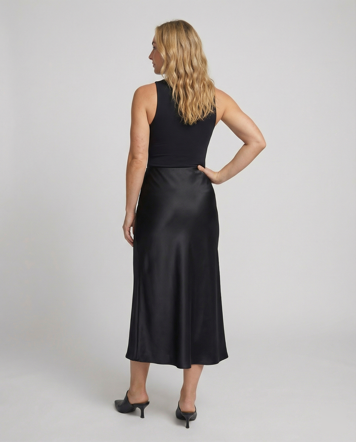 Satinrock Schwarz Damen Maxi Elegant und fließend