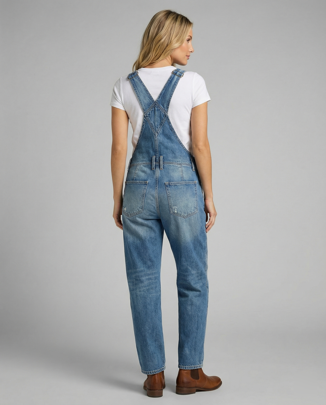 Damen Jeans Latzhose mit weitem Bein und urbanem Design