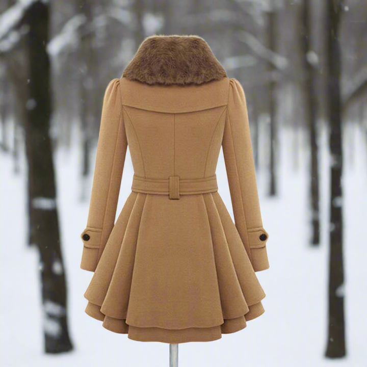 Drune | Mantel - Doppelreihig - A-Linie Schnitt - Taillengürtel & Kunstpelzkragen