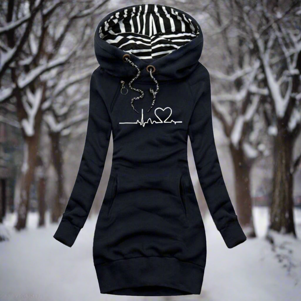 Drune | Sweatshirt Kleid - Langarm mit Kapuze - Kängurutasche - Lässiger Komfort