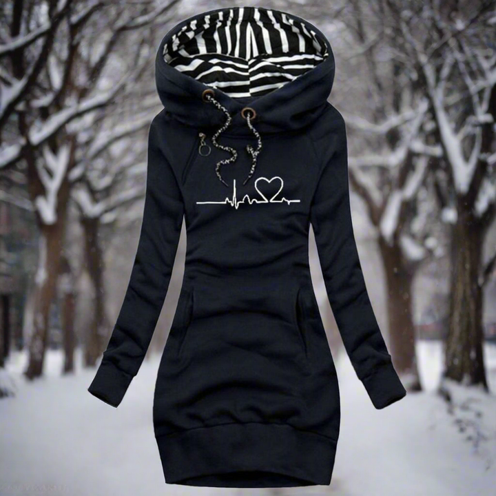 Drune | Sweatshirt Kleid - Langarm mit Kapuze - Kängurutasche - Lässiger Komfort