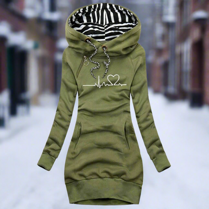 Drune | Sweatshirt Kleid - Langarm mit Kapuze - Kängurutasche - Lässiger Komfort