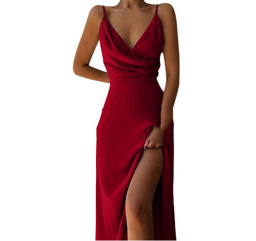 Drune | V-Ausschnitt Midikleid mit Druck und Schlitz