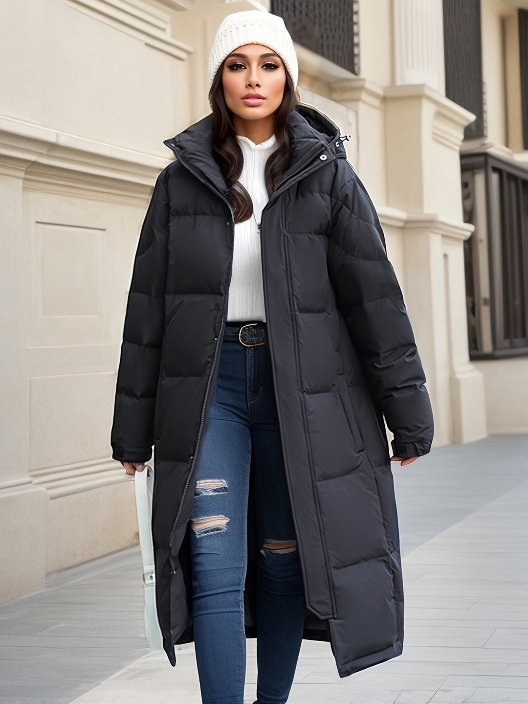 Drune | Stylischer Puffer langer Wintermantel mit Kapuze und Polsterung perfekt für Outdoor-Aktivitäten