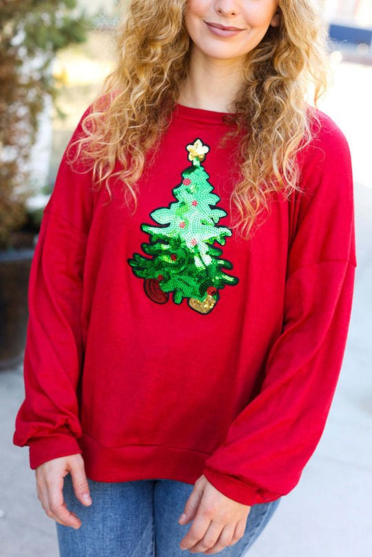 Drune | Weihnachtsbaum Feiertag Pailletten Freizeit Locker Sweatshirt