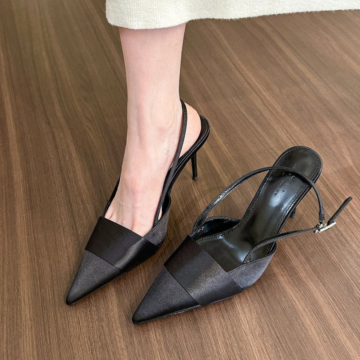 Drune | Damen Geschlossene Zehe Spitz Zehen Silber Satin Sandalen