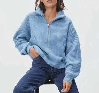 Drune | dicker Strickpullover mit Reißverschlusskragen für herbstliche Schichten