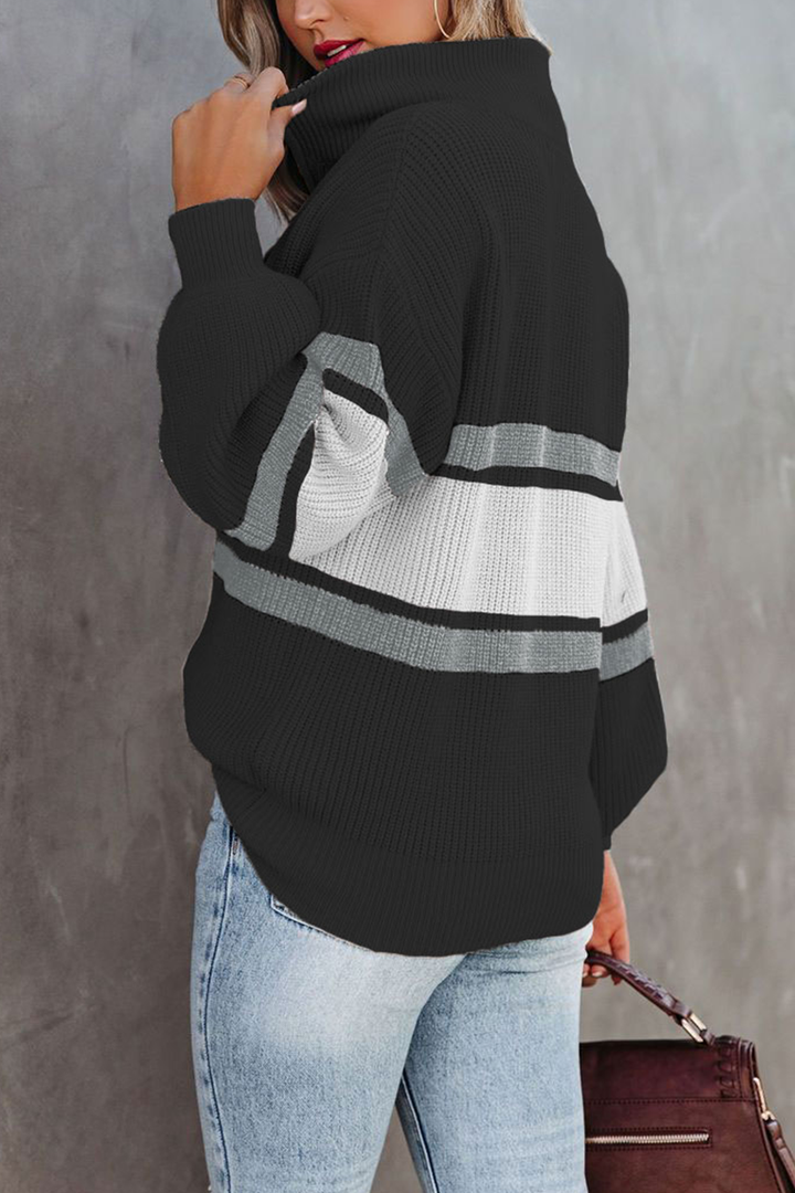 Drune | Cozy, casual knit sweater with zipper and patchwork collar
