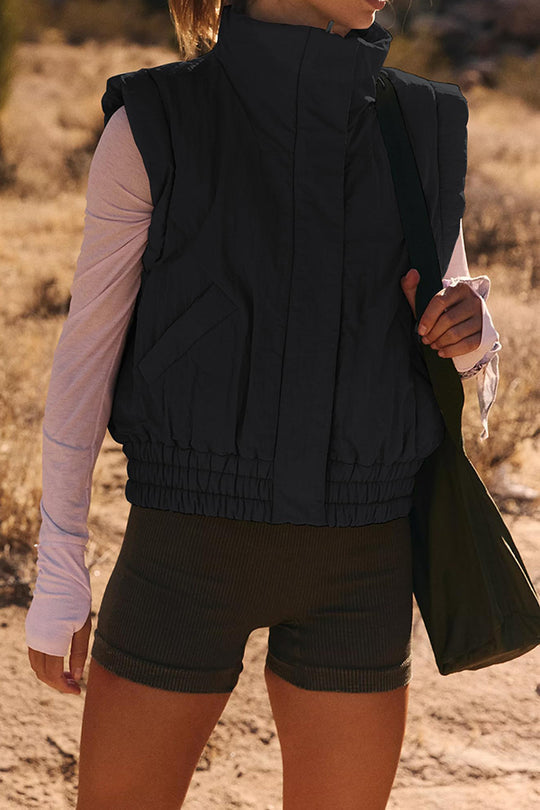 Drune | Stehkragenknopf ärmellos lockerer Taschenkastenjacke