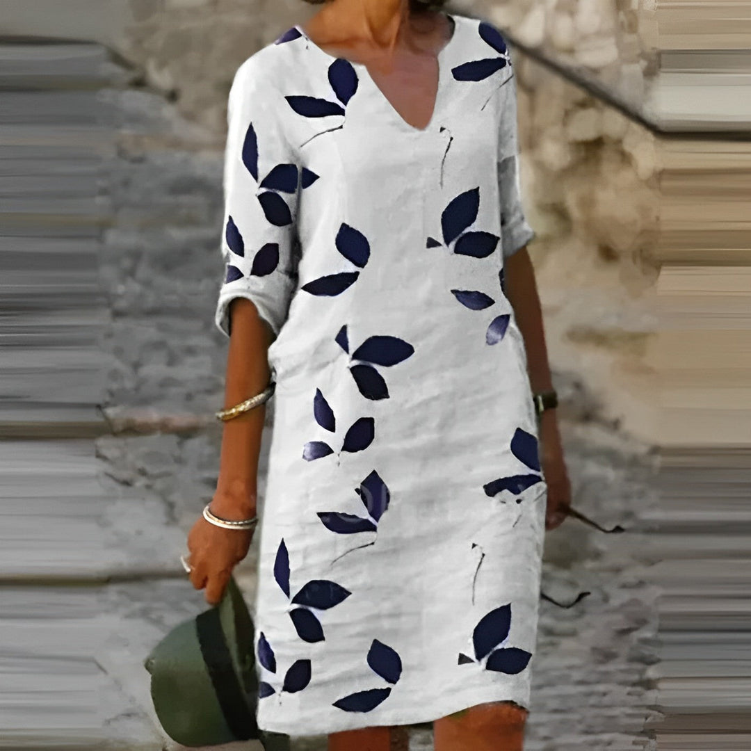 Drune | Atemberaubendes Damen-Sommerkleid mit Blätterdruck