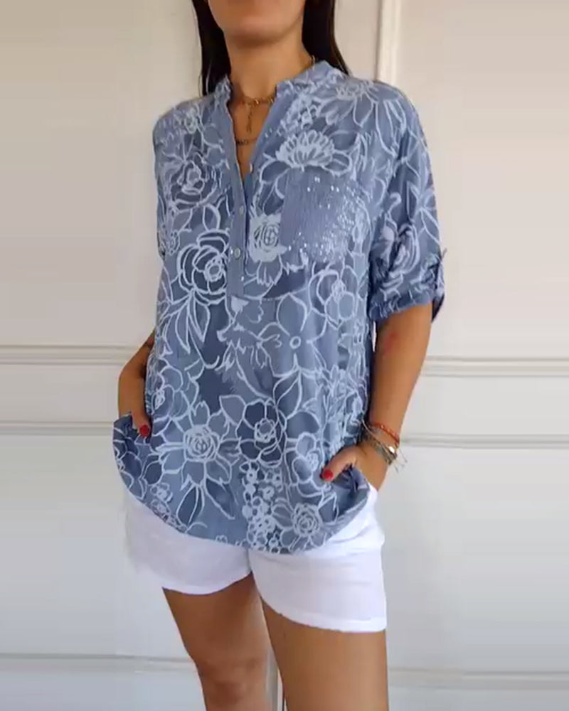 Drune | V-Ausschnitt Button Down Bedruckt