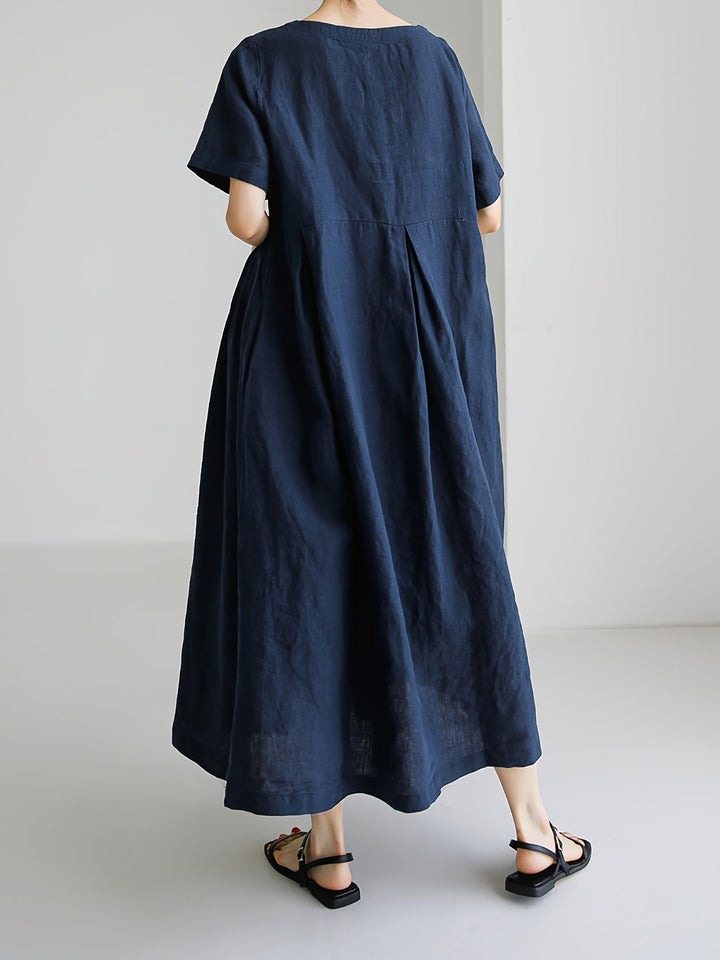 Drune | Damen Einfarbiges Leinenkleid Kleid