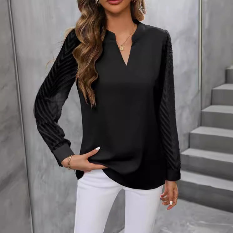 Drune | Elegantes Chiffon Top Mit V-ausschnitt