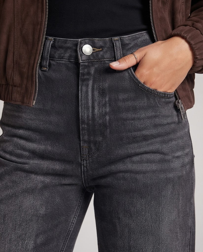 Damen weite hochgeschnittene Denim‑Hose mit extra weitem Bein und soften Used‑Look Drune