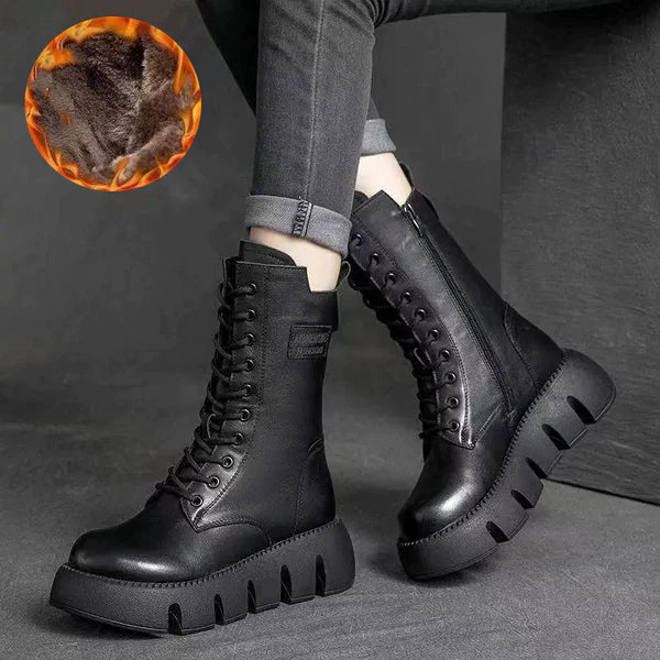Drune | Leder Stiefeletten mit Plateau und Reißverschluss für Damen - Ideal für Alltag