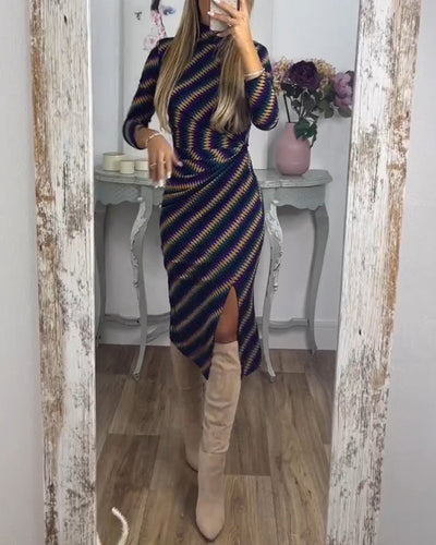 Drune | Kleid mit Streifen und Stehkragen