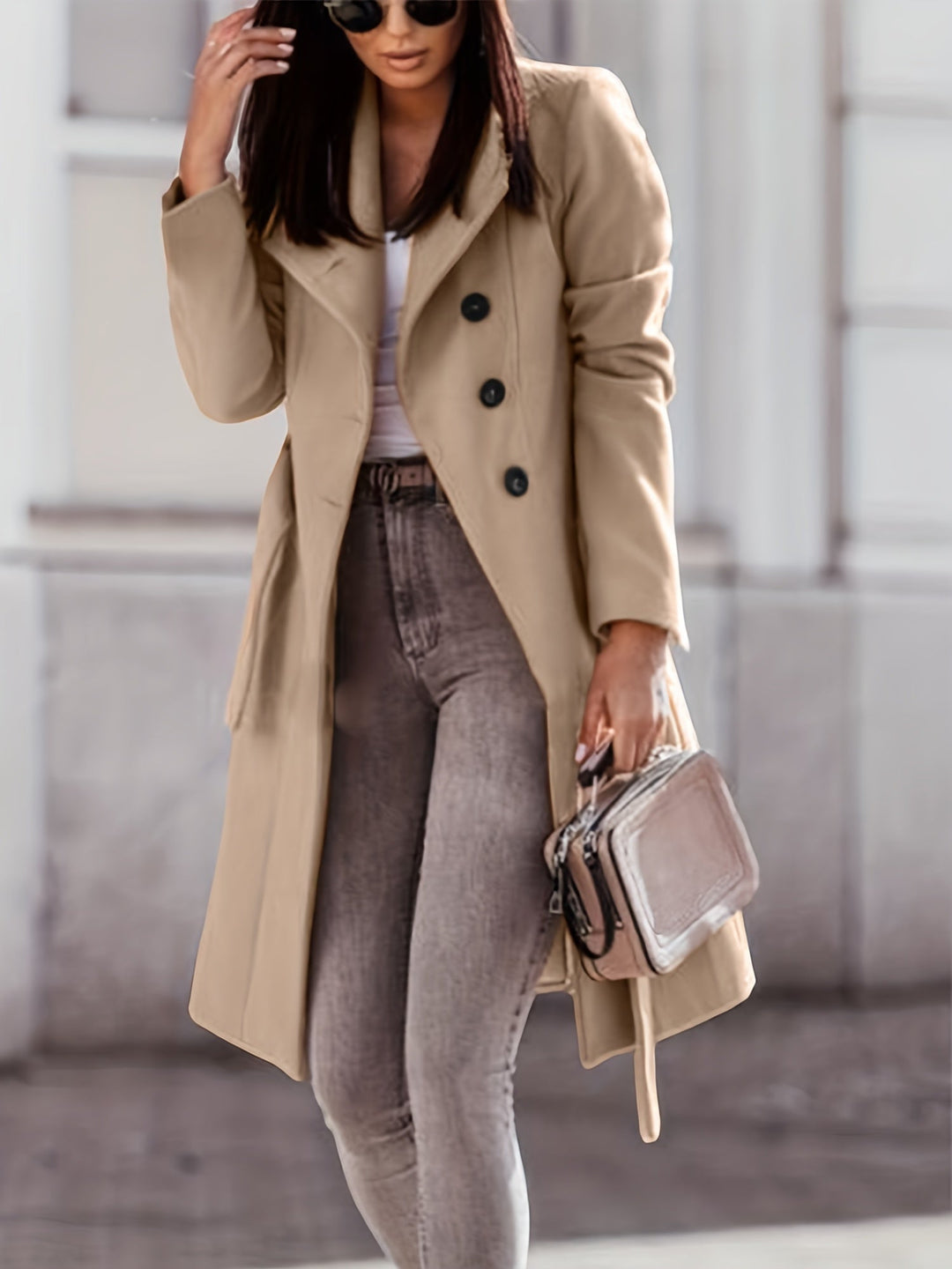 Drune | Damen Doppelknopf Wollmix Trenchcoat Slim Fit, Kniehöhe