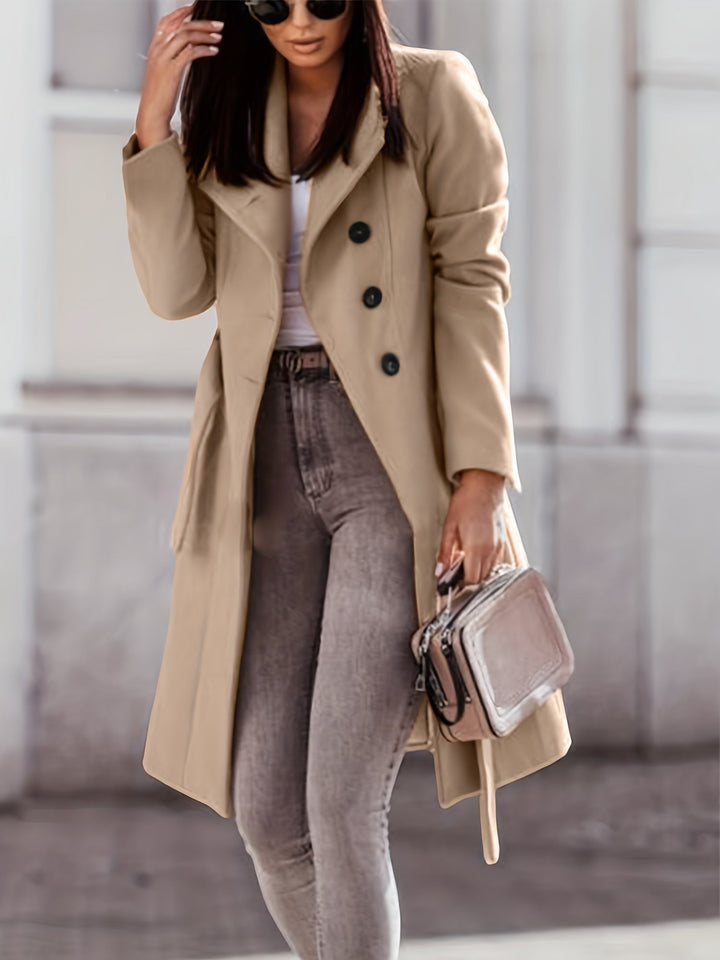 Drune | Damen Doppelknopf Wollmix Trenchcoat Slim Fit, Kniehöhe