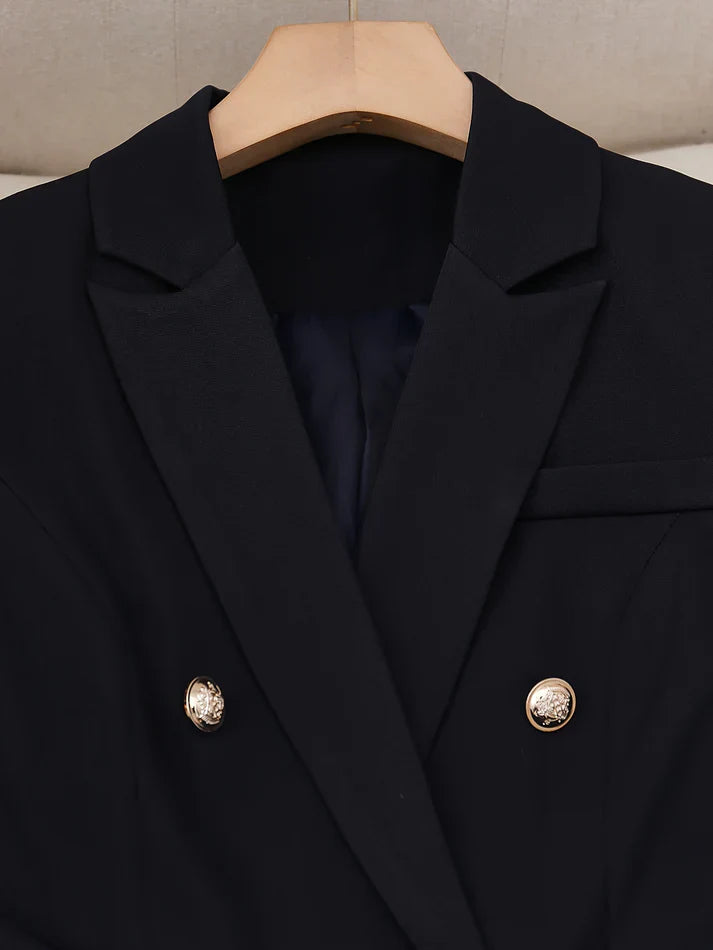 Drune | Zweireihiger Blazer Mit Reverskragen Zweiteiliges Set Für Damen - Für elegante Anlässe