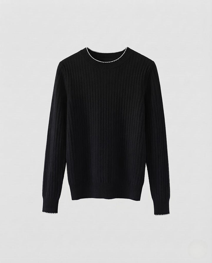Damen Feiner Rippenstrick-Pullover mit kontrastierter Kantenverzierung und legerer Silhouette Drune