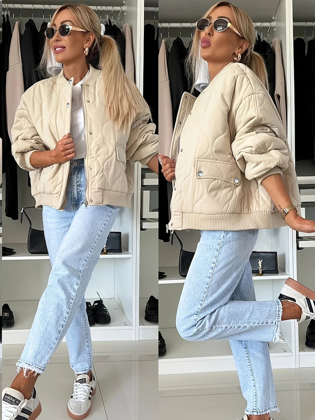 Drune | Steppjacke Color Block Warme Pufferjacke Reverskragen & Taschen Ideal für Frühling/herbst