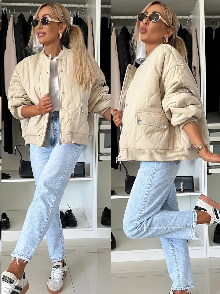 Drune | Steppjacke Color Block Warme Pufferjacke Reverskragen & Taschen Ideal für Frühling/herbst