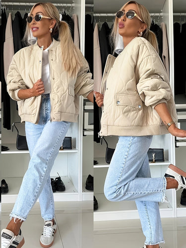 Drune | Gequiltete Jacke Farbblock Warmer Pufferjacke Reverskragen und Taschen Ideal für Frühling/herbst