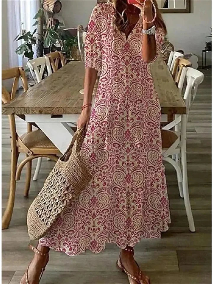 Drune | Elegante Maxikleid mit V-Ausschnitt und Blumenmuster