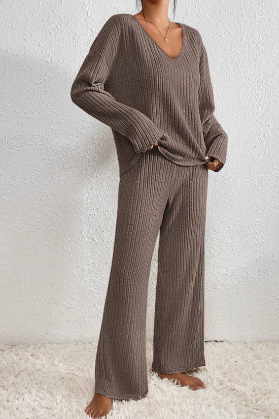Drune | Damen Rippstrick Zwei-Teilen Loungewear Set