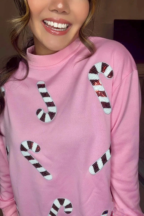 Drune | Weihnachts-Pailletten-Lässiger Rundhals Langarm-Sweatshirt