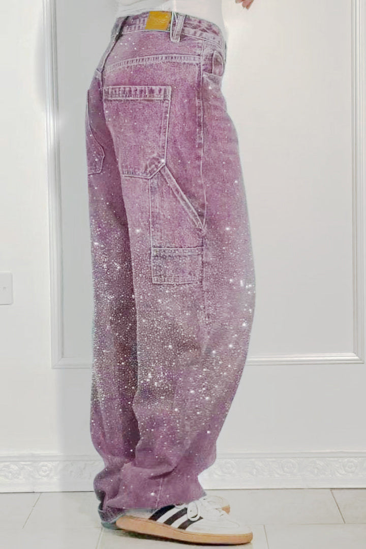 Drune | Damen Gewaschene Jeans Mit Strassdetails Im Weiten Schnitt