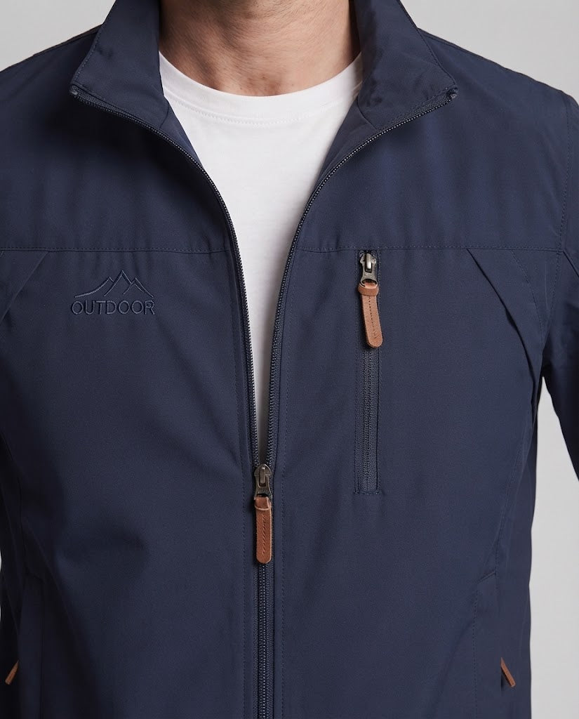 Herren leichte windabweisende Outdoor‑Jacke mit Stehkragen, Brustreißverschluss und elastischen Bündchen Drune