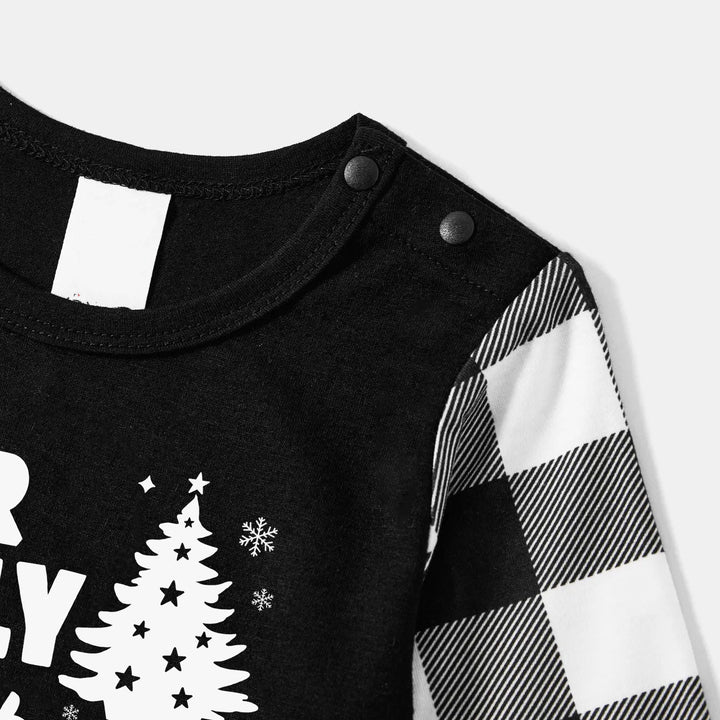 Drune | Weihnachtsbaum & "2025 Gemeinsam Erinnerungen schaffen" Gemusterte Schwarz-Weiß Karierte Pyjama-Set