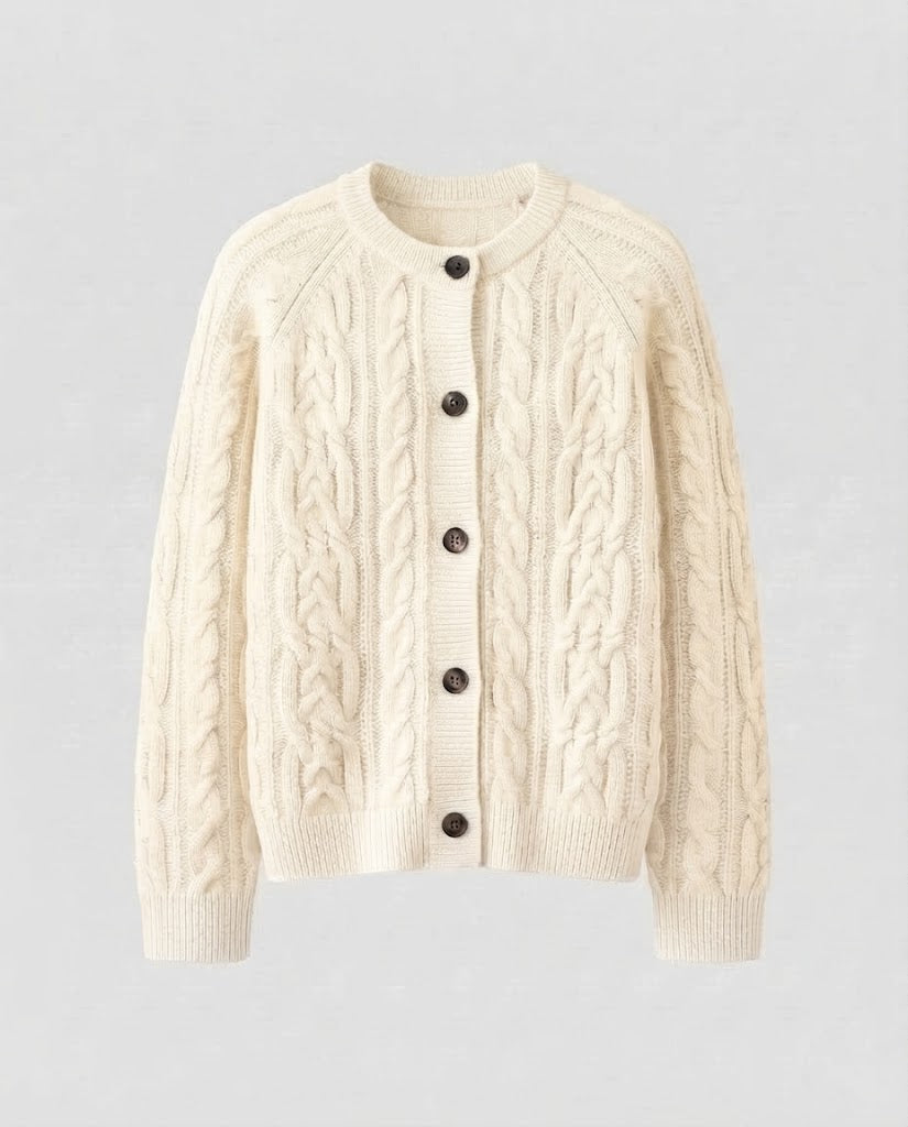 Damen Boxy-Zopfstrick-Cardigan mit Raglanärmeln und angoraähnlicher Haptik Drune